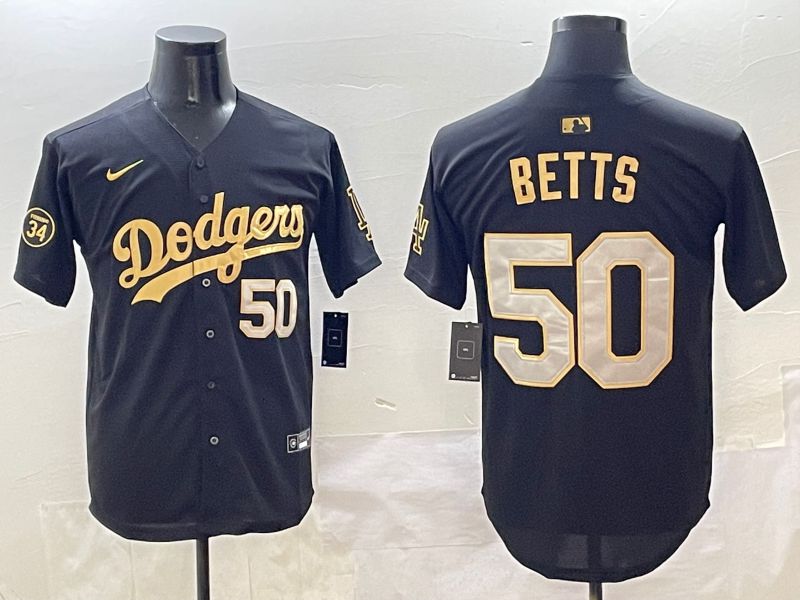 Men Los Angeles Dodgers 50 Betts Black Gold Nike 2025 MLB Jersey style 4262